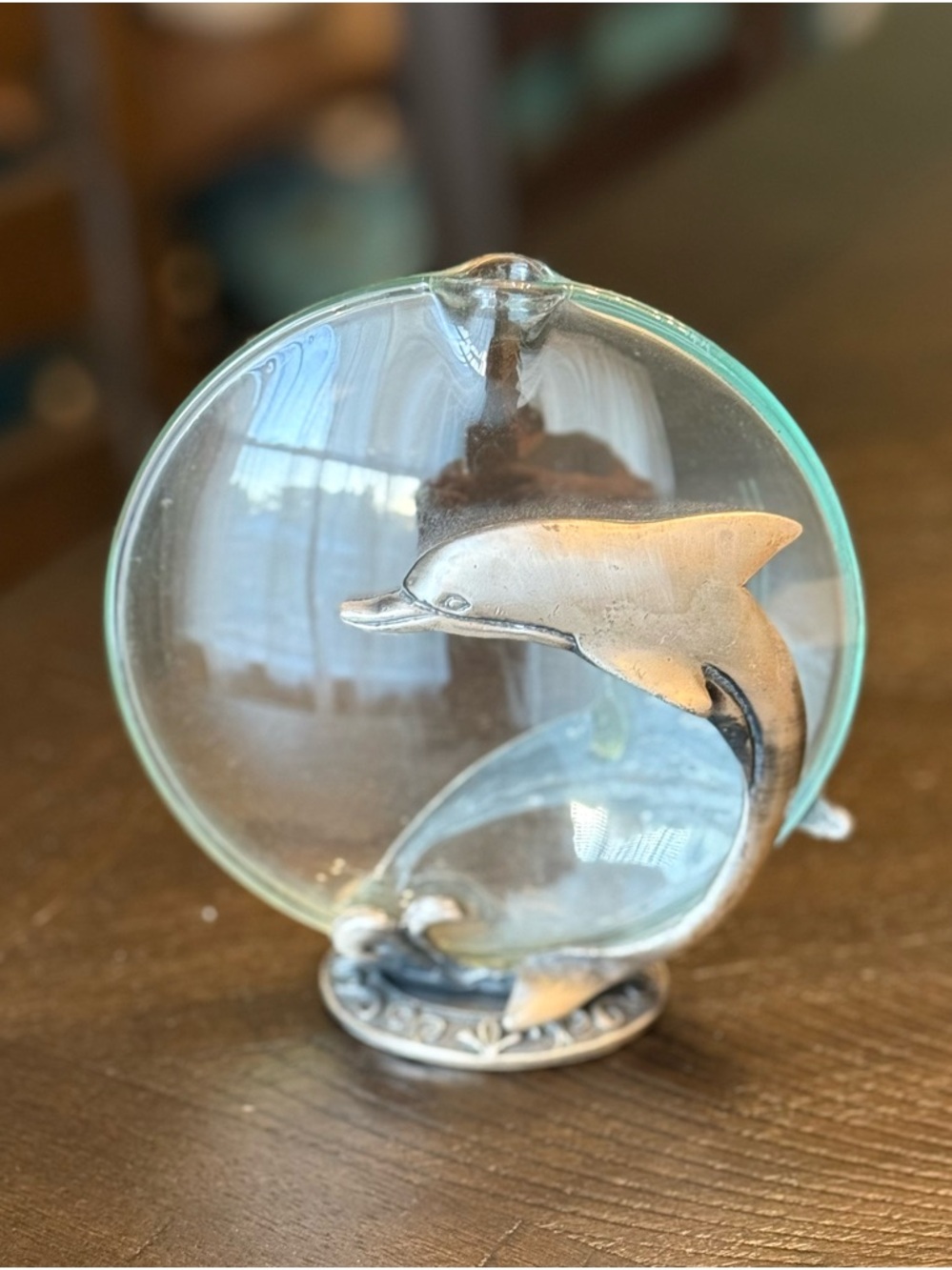Glass and Pewter Dolphin Bud Base